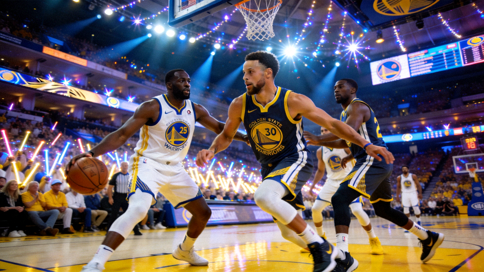 NBA总决赛现场球员激烈对抗与观众席灯光氛围高清比赛画面